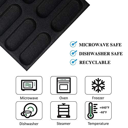 Silicone Hot Dog Bun Mold Mini Silicone Baguette Mould Non-Stick Baking Form Mini Sandwich Baking Molds Silicone Perforated Baking Forms(12Loaf,Black) - size: 12Loaf,Black