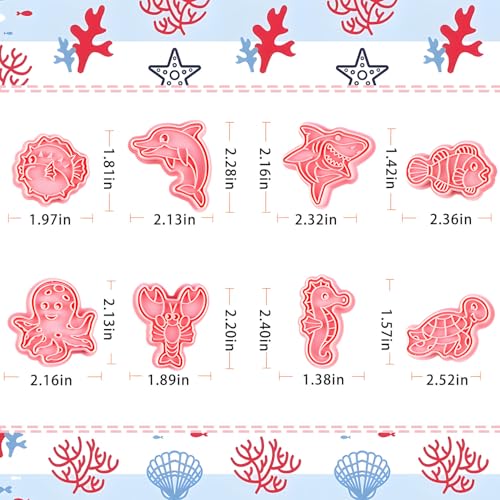BESEK Ocean Creatures Cookie Cutters: 8 pcs Fish Cookie Cutter Molds for Baking, Dolphin, Clownfish, Octopus, Seahorse, Shark Shaped Biscuit Cutters - color: Ocean