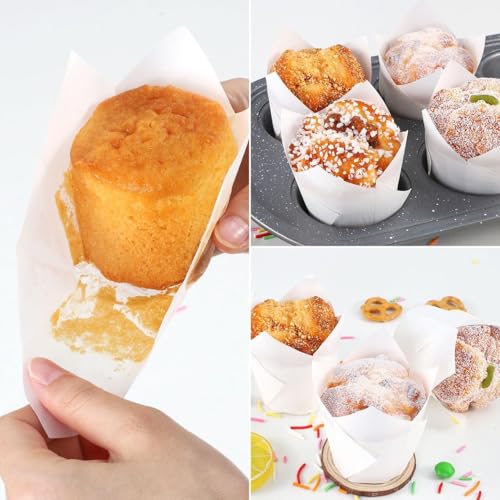 Caperci 150pcs White Tulip Cupcake Liners for Baking Parchment Muffin Cups - color: White (150-Count)