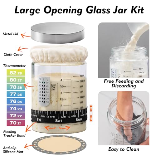 Friheten Sourdough Starter Kit,Sourdough Bread Baking Supplies,40oz Sourdough Starter Jar,Banneton Bread Proofing Basket Set with 9" Round & 10" Oval,Sourdough Bread Baking Tools