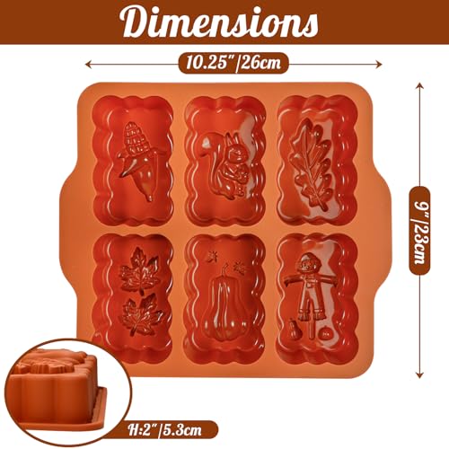 Silicone Harvest Mini Loaf Pan, Fall Rectangular Silicone Mold 6-Cavity Autumn Silicone Mold Thanksgiving Mini Loaf Pan for Baking - size: Fall