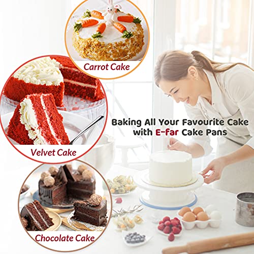E-far 9½ Inch Cake Pan Set of 2, Stainless Steel Round Layer Cake Baking Pans with Parchment Rounds & Side Liner Roll, Non-Toxic & Healthy Metal Cakes Tin, Straight Side & Dishwasher Safe - size: 9½ Inch, style: 2 Cake Pans
