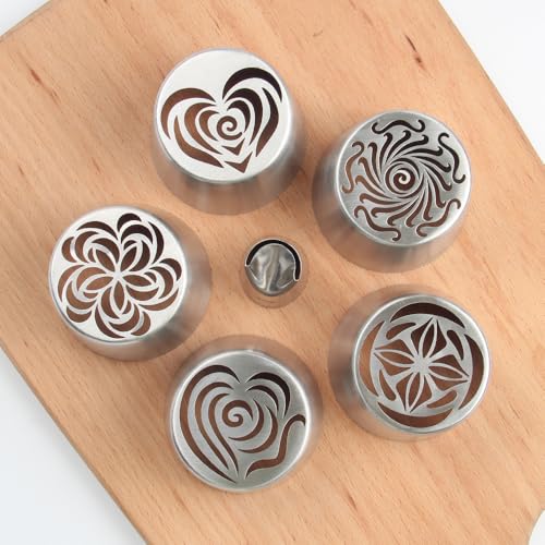 5 Pieces Stainless Steel XXL Russian Icing Nozzle Kit with 1 Ruffle Tip - color: SILVER SET13