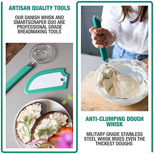 Breadsmart Artisan Bread Whisk and Bench Scraper Duo - Essential Dough Mixer Tools - Sourdough Bread Baking Supplies - color: Teal