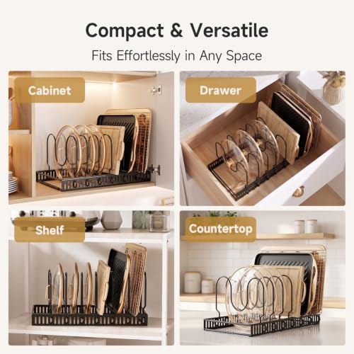 MUDEELA Pot Lid Organizer for Cabinet, Expandable Baking Pan Rack 14 Slots - size: 14 Dividers