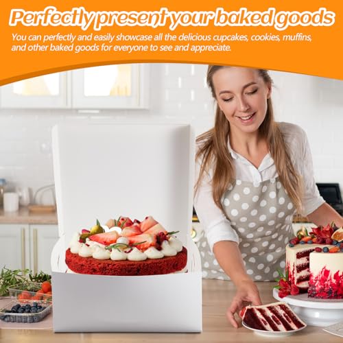 Ireer 50 Pack White Cake Boxes 14 x 14 x 6 Inch Cake Transport Container - size: 14 x 14 x 6 Inch