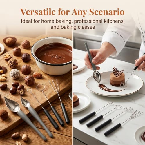 6-piece Set, Chocolate Dipping Tools Set, Candy Dipping Tools, Ideal for Dessert Decorating and Chocolate Coating for Baking Enthusiasts and Professional Chefs - size: 4 Chocolate Dipping Tools+2 Decorating Spoon