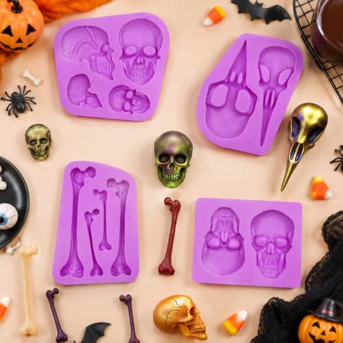 Infovox Halloween Skull and Bone Silicone Fondant Molds, Set of 4