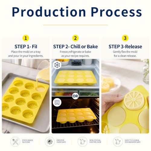 2Pcs Lemon Silicone Mold for Ice Cube, 12-Cavity 3D Lemon Shape Fruit Silicone Mold for Chocolate, Ice, Candy, Mousse Cake - color: 12-cavity small lemon shaped mold