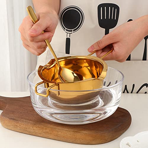 Double Boiler Melting pot with Spoon Set, 400ml Stainless Steel with Handle, Candle Making Potpourri for Melting Chocolate, Candy, Candles, Soap (Gold) - color: Gold