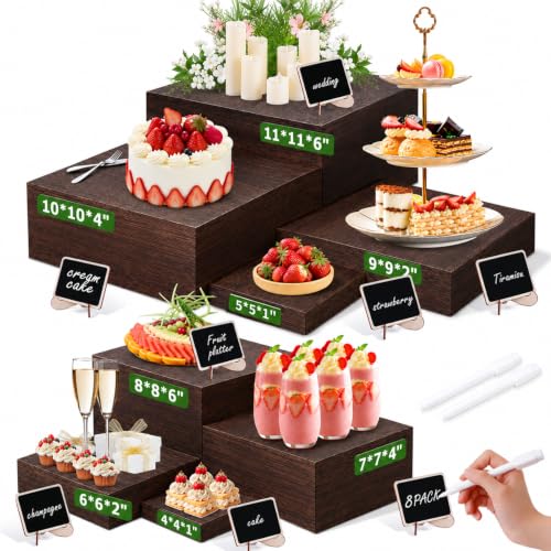8Sizes Wooden Nested Buffet Risers with Mini Signs for Party Decor