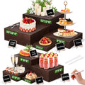 8Sizes Wooden Nested Buffet Risers with Mini Signs for Party Decor