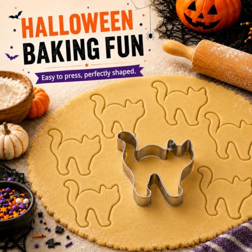 Large Halloween Black Cat Cookie Cutter, 2.83in Stainless Steel - color: silver 2