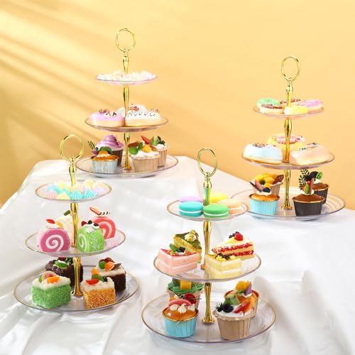 Teenyyou 8 Pack 3 Tier Plastic Cupcake Stand Bulk, Clear, Round - color: Clear, style: Round