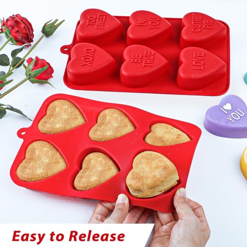 Webake Large Conversation Heart Mold for Baking, Heart Silicone Cake Molds 6-Cavity Heart Shaped Cake Pans,2 Packs - style: Conversation Heart