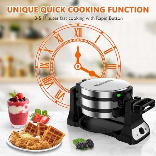 Waffle Maker, 1400W Belgian Waffle Maker, Double Waffle Iron 180° Flip, Rotating Nonstick Plates, Adjustable Browning Control, Locking Buckle & Cool Touch Handle, Removable Drip Tray, Stainless Steel - color: Sliver