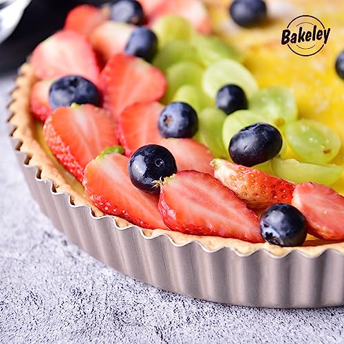 11-Inch Round Tart Pan with Loose Removable Bottom, Non-Stick Carbon Steel Quiche Pan for Oven Baking (Champagne Gold) - size: 11" Round (Champagne Gold)