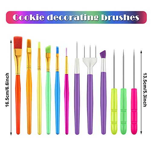 Boao 15 Pcs Cookie Decorating Tools, 6 Brushes 6 Needles 3 Scribers Cake