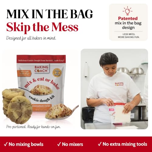 Baking Coach 2 Pack Mix & Eat or Bake Cookies - Edible Cookie Dough Mix Kit - color: 2 Pack Chocolate Chip Cinnamon