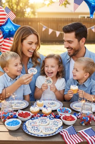 Happy 4th of July 3D Cookie Cutter and Stamp, 3.15-inch American Independence Day Patriotic Relief Circular Mold for Fondant, Crafts, Cold Dough, Cookies, Icing - color: Happy 4th of July