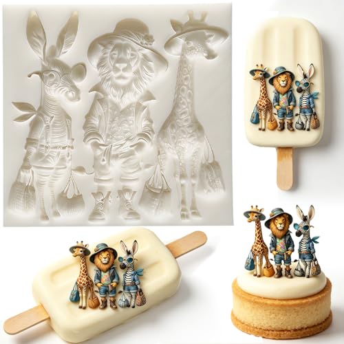Giraffe Lion Zebra Silicone Mold for Fondant Candy Cupcake Toppers Pendants - color: Lion Zebra Silicone Molds