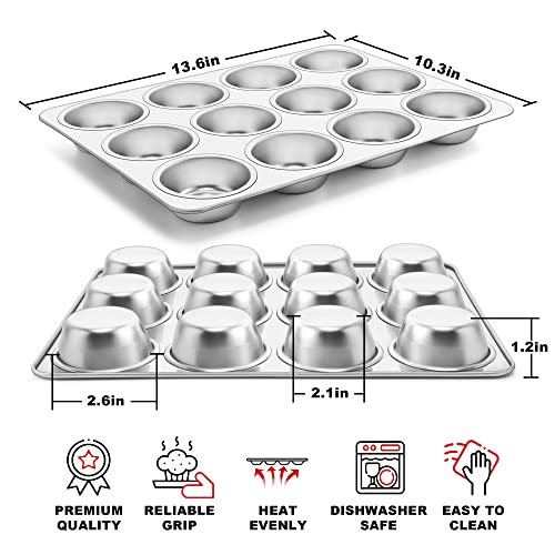 TeamFar 12-Cup Muffin Pan, Stainless Steel Cupcake Pans Muffin Tin Set