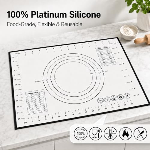 Silicone Pastry Mat for Rolling Dough Non Slip, 2-Pack Non-Stick Dough Rolling Mat with Measurements, Heat Resistant Baking Mat for Making Pie Crusts, Sourdough Bread, Cookies