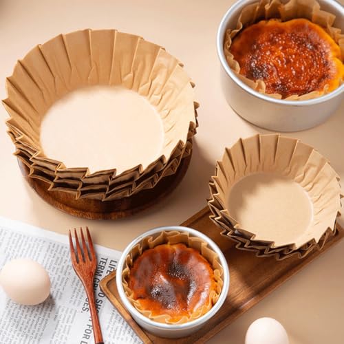 50pcs Disposable Parchment Paper Basques Cupcake Liners Cake Pan Liners Baking Wrappers Oilproof Wrap Paper for Cheesecake,Oven, Air Fryer (6inch) - color: Natural, size: 6inch