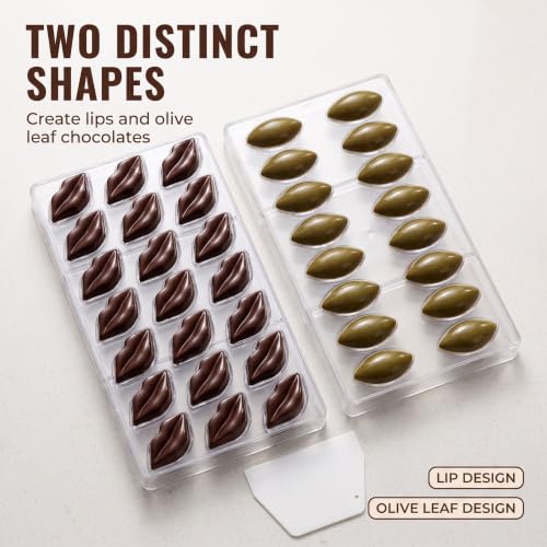 Pack of 2 Chocolate Candy Mold PC Polycarbonate Chocolate Making Mould with Scraper(Water Drop+Lip) - color: Water Drop+Lip