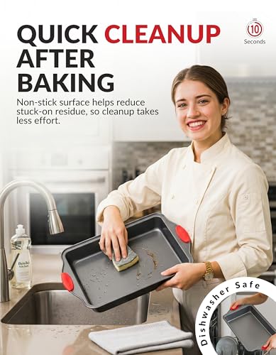Boxiki Kitchen Non-stick 9x13 Rectangular Cake Pan - Durable Baking Pan for Oven Delights & Sheet Cakes - Non-Toxic, PTFE & PFOA Free - color: Gray