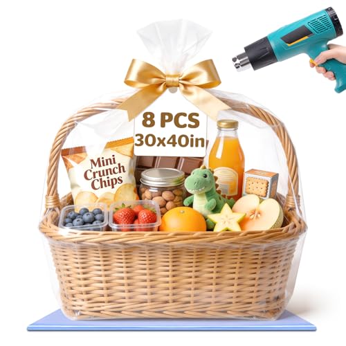 8 Pcs Shrink Wrap Bags, 30 x 40in Shrink Cellophane Bags for Gift Baskets - color: 30in x 40in-8pcs