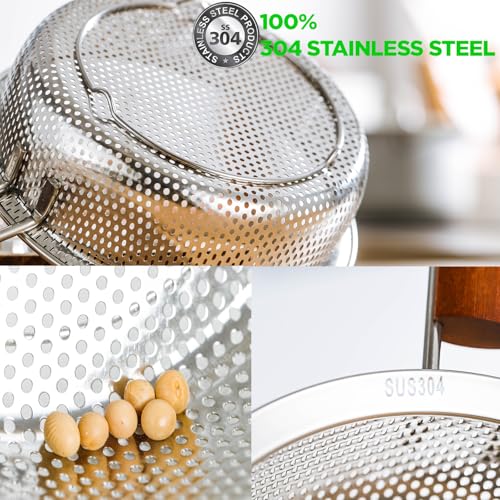 Stainless Steel 304 Micro-Pore Strainer with Wooden Handle, Suitable for Kitchen, Pasta, Fruit, and Vegetables - 5.5in - color: Caliber-5.5in