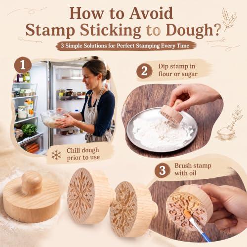 3 Set Snowflake Cookie Stamps, 2.5" Springerle Molds for Baking - style: Snowflake