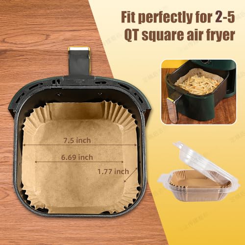 7.5 Inch Air Fryer Parchment Paper Liners Square,150 Pcs Non-stick &Oil-proof Air Fryer Liners Disposable for 2-5 QT Frying,Baking,Roast (Pack of 2) - size: 7.5"Square-150pcs (Pack of 2)