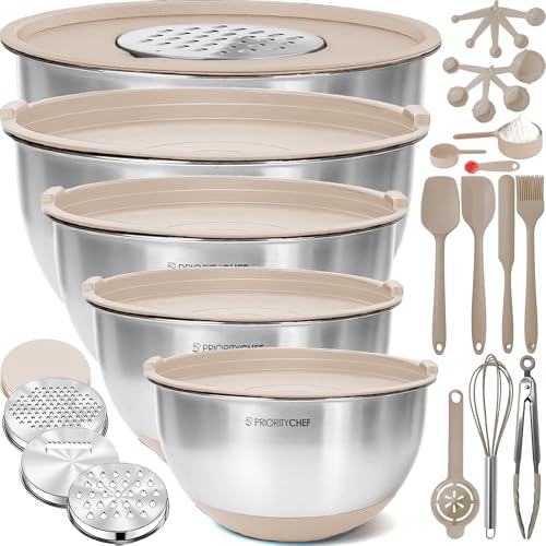 28pc Stainless Steel Mixing Bowls with Lids Set, 1.5-5 Qt, Khaki - color: Utensils - Khaki