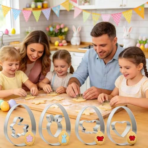 Cookie Cutters Set, 12PCS Stainless Steel Baking Molds with Bunny Egg Carrot Flower Shapes, Spring Cookie Cutter Set for Cookies, Biscuit, Fondant, Baking Supplies