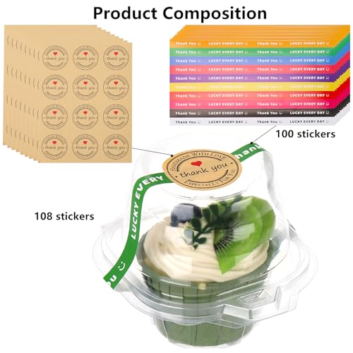 100 Pack Individual Cupcake Containers with 2 Type Stickers, Cupcake Boxes