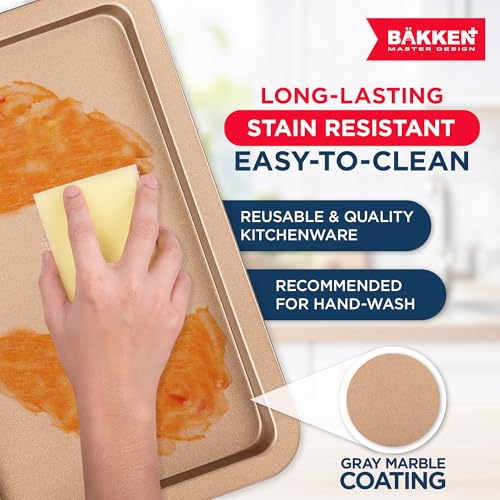 BAKKEN 3-Piece Kitchen Baking Pans - Small, Medium, and Large Cookie Pan, With Nonstick Coating, Stackable and Space-saving Design, PFOA, PFOS, PTFE Free, Oven Safe Tray (Up To 450°F), Brown - color: Brown, size: 3 Piece Set