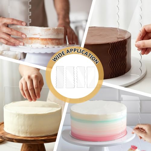 Cake Scraper 4 Pcs Set, Acrylic Smoother 7 Textured Edges