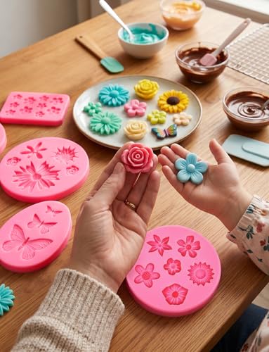 6 Pcs Flower Silicone Molds, Daisy Sunflower Fondant Chocolate Molds