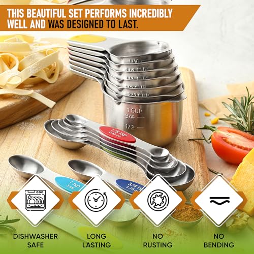 Spring Chef 15 Magnetic Measuring Cups & Spoons Set w/Levelers, Multicolor - color: Multicolor