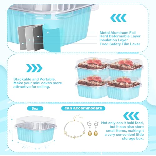 100Pack 5oz Blue Mini Cake Pans with Lids Baking Cups Aluminum Foil Pans Tins, Individual Dessert Cups Containers for Sales,Party,Picnics - color: Blue