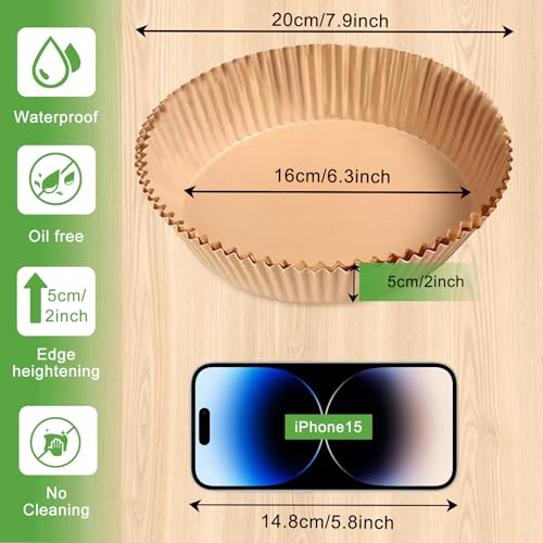 200pcs Air Fryer Disposable Paper Liner, Non-Stick Disposable Air Fryer Parchment Paper Liners, Baking Paper for Air Fryer Oil-Proof, Water-Proof, Food Grade Parchment（6.3" in Bottom, 8" on top） - size: 6.3" Round