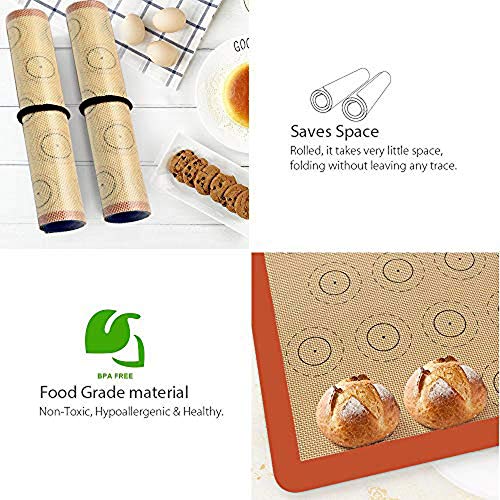 Macaron Silicone Baking Mat - 2 Non Stick Silicon Macaroon Baking Sheet - color: Red