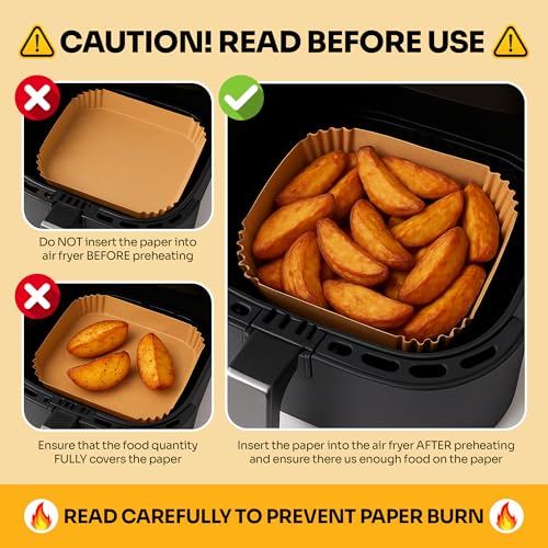 Mindful Design Air Fryer Paper Liners,125Pcs Parchment Paper, Air Fryer Disposable Liner for Microwave, Non-Stick Liners Rectangle Free of Bleach (8.5x5.5IN) - size: Rectangle 8.5"x5.5"