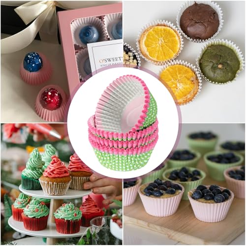 HARFINGTON 100 Count Cupcake Liners Cupcake Cups Green Dots Pink Love - color: Green Pink