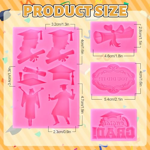 Whaline 4Pcs 2026 Graduation Fondant Molds Grad Cap Diploma Cheering Silicone Molds Congrats Grad Chocolate Candy Mould for Kitchen Baking Party Crafts Decor - style: Graduation