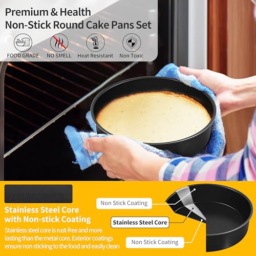 P&P CHEF 6 Inch Cake Pan Set, Round Baking Cake Pans, Black & 2 Pcs - color: Black, size: 6 Inch