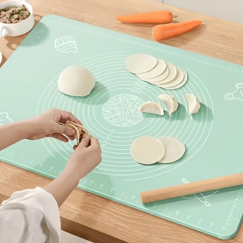 Silicone Pastry Extra Thick Non Stick Baking Mat with Measurements and Edge Heightening, Silicone Rolling Mat for Pastry, Bread, Cookies, Pizza, Fondant, Pasta
