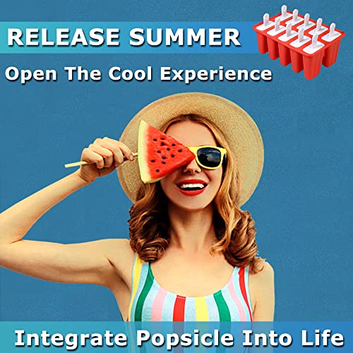 Silicone Popsicle Molds 10-cavity, DIY Ice Pop Mold for Kids Adult Teens, BPA Free Ice Cream Molds for Party Yogurt Juice Smoothies Sticks - color: Red-10 cavity